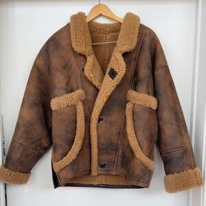 NEW (w/tags) SANDRO Weber Leather and Shearling Bomber Jacket (40) Retail $2,395